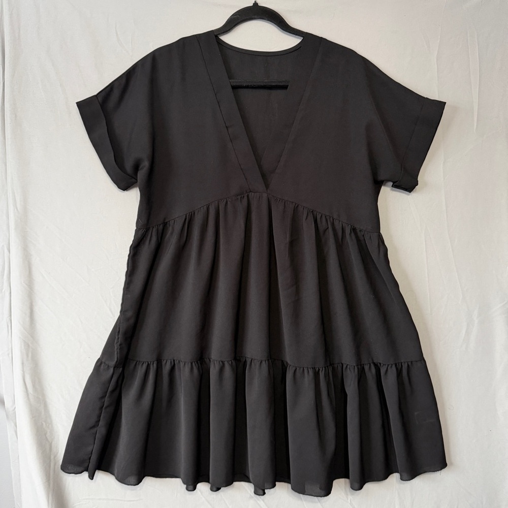 SHEIN Womens Tiered Babydoll Sheer Dress Medium Oversized Beach Cover Up Goth
